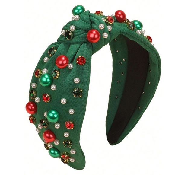 Rhinestone Faux Pearl Red Holiday Headband